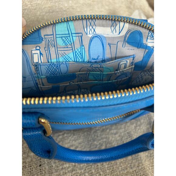 Vera Bradley Blue Leather Angled Bowler Ikat Diamond Satchel/Crossbody Purse - Picture 10 of 10